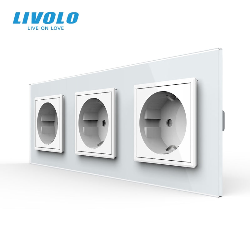 Livolo New EU Standard Power Socket, Outlet Panel, Triple Wall Power Outlet Without Plug,Toughened Glass C7C3EU-11/2/3/5