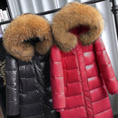 Large Natural Raccoon Fur Collar Hooded Winter Down Jacket Women 90% White Duck Down Thick Warm Park Female Long Snow Coat