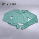 Yoga Sets Women Gym Clothes Seamless Long Sleeve Crop Tops Mesh Sports Leggings Running Workout High Waist Pants Fitness Wear