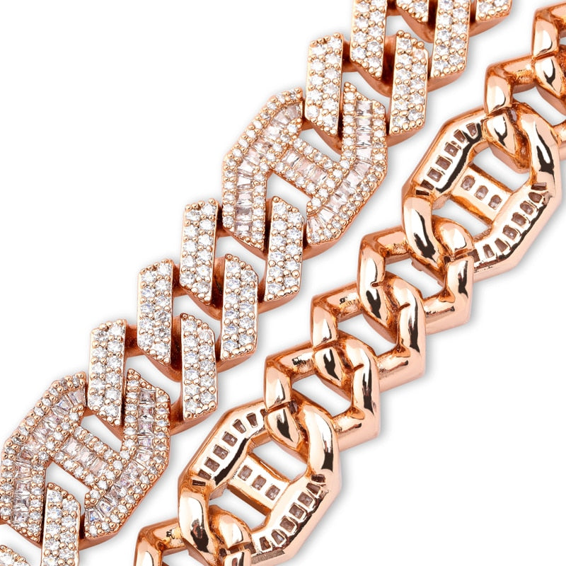 TOPGRILLZ más nuevo Micro pavimentado Baguette Zircon pulsera cubana Iced Out Bling Hip hop joyería oro plata placa CZ cadena cubana 14mm