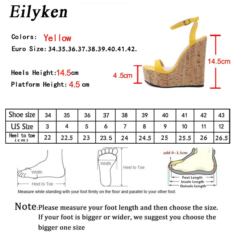 Eilyken Open Toe Ankle Strap Platform Wedges Women Sandals Super High Cover Heel Gladiator Ladies Shoes Buckle Summer Sandals