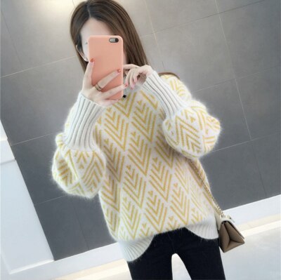 Autumn Winter Knitted Sweater Women 2020 new Korean Fashion Loose Lazy Short Lantern Sleeve Sweaters Pullovers Female Tops