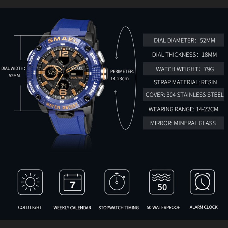 Sport Watches Waterproof 50M SMAEL Top Brand Luxury Watch Alarm Clock For Male Digital 8039 Men&