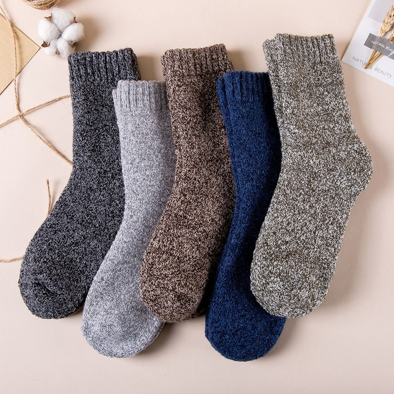 Calcetines de lana merina para hombre de invierno, calcetines anticongelantes informales de nieve Retro Harajuku de alta calidad súper gruesos y cálidos, 5 pares