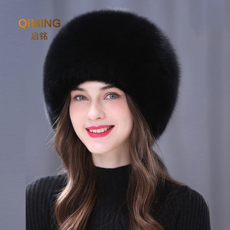 Winter Real Fox Fur Hats For Women Winter Stylish Russian Thick Warm Beanie woman Hat Natural Fluffy Fur Caps With Tail