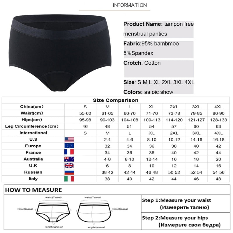3Pcs/Set Leakproof Menstrual Panties Absorbent Plus Size Bamboo Tampon Free Period Underwear for Women Girls Incontinence Briefs