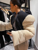 Sisterlinda Frühlings-Patchwork-Daunen-Puffermantel-Frauen-Jacke Extra lange Ärmel Warme Blasen-Weihnachts-Crop-Oberbekleidung-Damen-Outfit