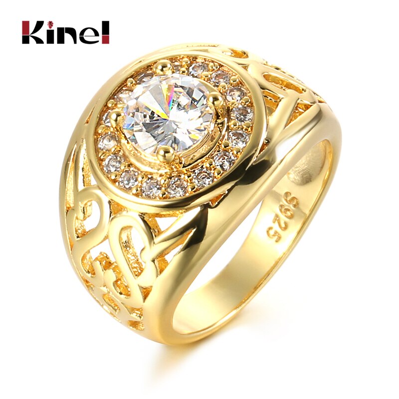 Kinel Große Breite Hochzeit Männer Ringe Mode Dubai Gelbgold Farbe Weiß Zirkonia Ringe Für Frauen Boho Retro Schmuck