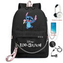 Disney Kawaii Stitch Bag Zipper USB Charging Mochila Capacity Backpack Women Kpop School Bags for Teenage Girls Students