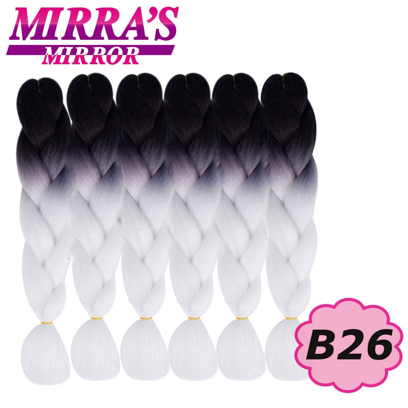 24inch Jumbo Braids Synthetic Hair For Box Braid Ombre Braiding Hair Extensions Three Tone Black Brown Blue Pink Mirra’s Mirror