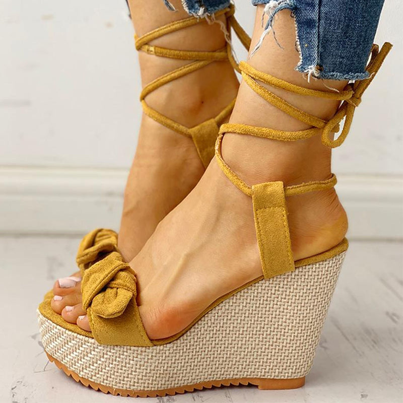 Karinluna New Wholesale Wedges Shoes High Heels Casual Platform Fashion Sweet Bow Summer ankle-wrap Women Shoes Woman Sandals