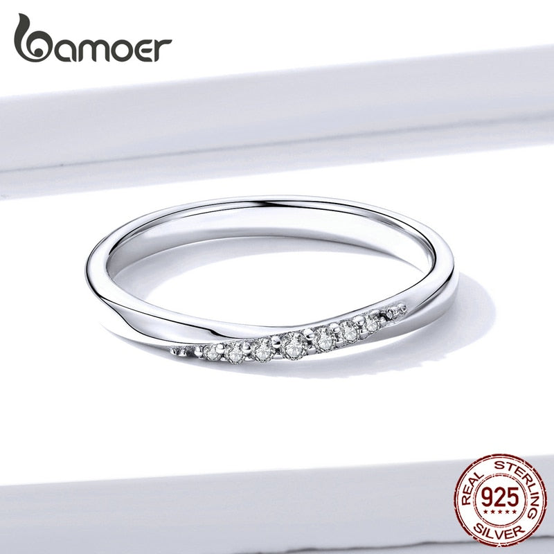 bamoer Sterling Silver 925 Dazzling Cubic Zirconia Finger Rings for Women Wedding Statement Jewelry Chic Stylish Bague BSR095