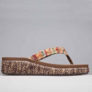 New Fashion Summer Style Women Slippers Med Heel 4.5 cm Flip Flops Beach Wedge Sandals Rainbow Strap Platform Wedge Shoes