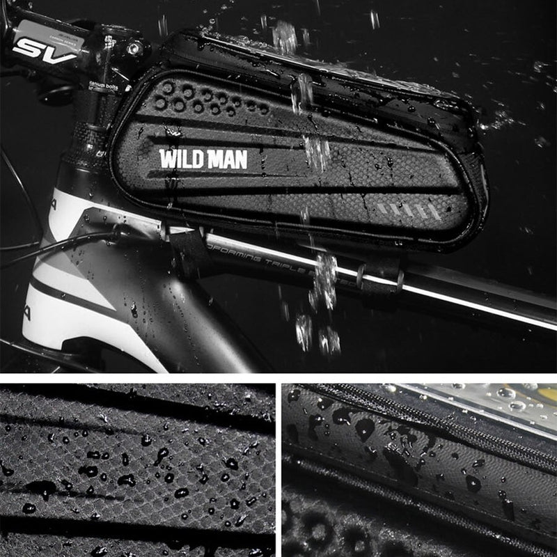 WILD MAN Waterproo Fahrrad Handytasche Oberrohr Rahmentasche Radfahren Front Beam Bag Handyhalter für 6,5 Zoll Touchscreen Fahrradtasche