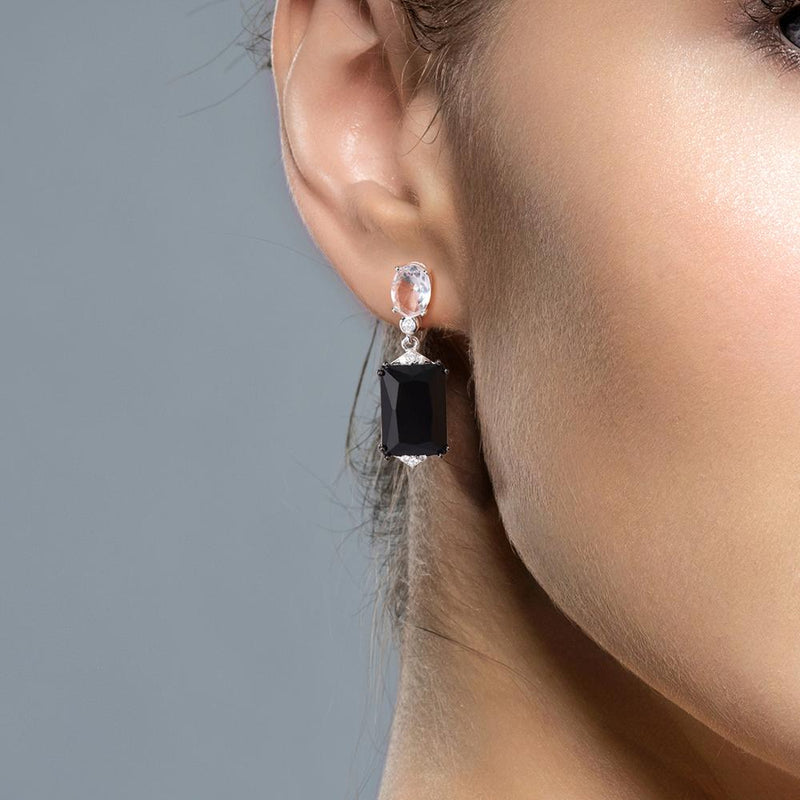 SANTUZZA Silver Earrings For Women Pure 925 Sterling Silver Sparkling White Black Crystal Drop Earrings Stunning Fine Jewelry