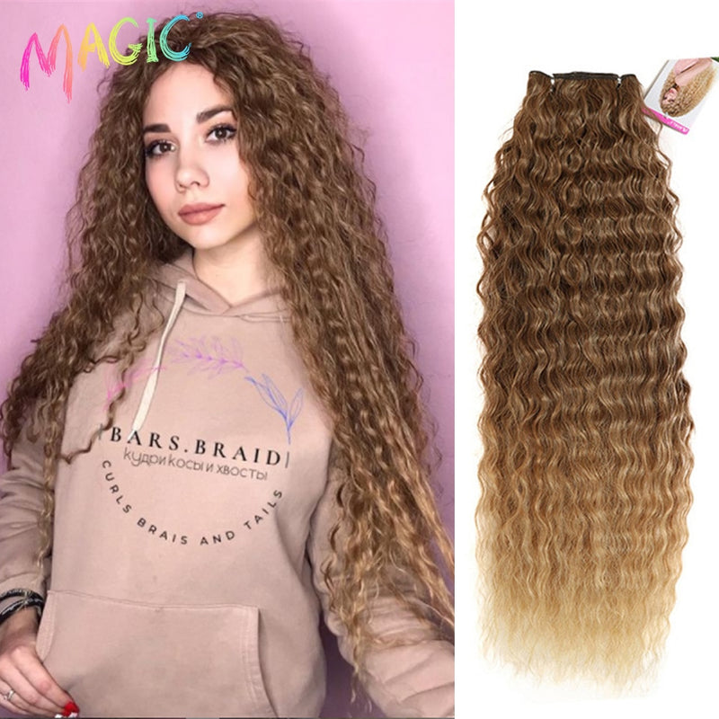 MAGIC Deep Curly Synthetic Hair Weave Deep Wave Hair Bundles 28"30"32"Inches Ombre Color Two Tone Curly Hair Extension 120g