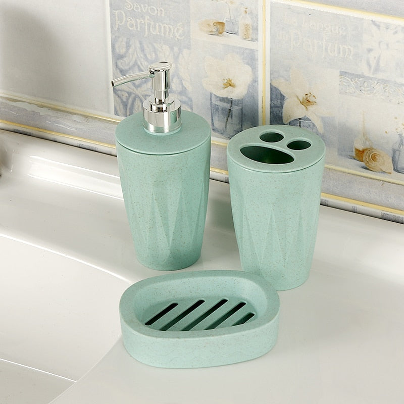 3Pcs/Set Bathroom Accessories Sets Wheat Straw Soap Dispenser Toothbrush Holder Washroom Suit