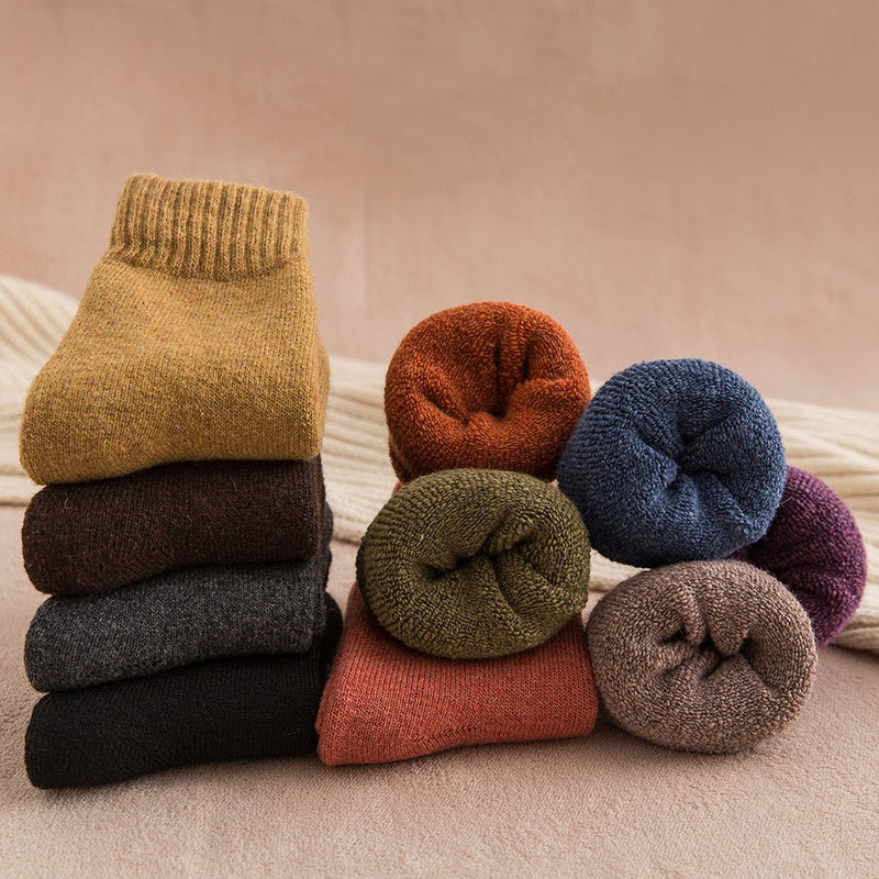 Calcetines gruesos y cálidos de invierno para mujer, de lana de Color sólido, estilo Retro, resistentes al frío, informales, de Cachemira, 5 pares
