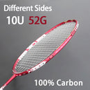 Full Carbon Fiber Lightest 10U 52g Badminton Racket Strung Max Tension 30LBS Professional Rackets With Bags Strings Racquet