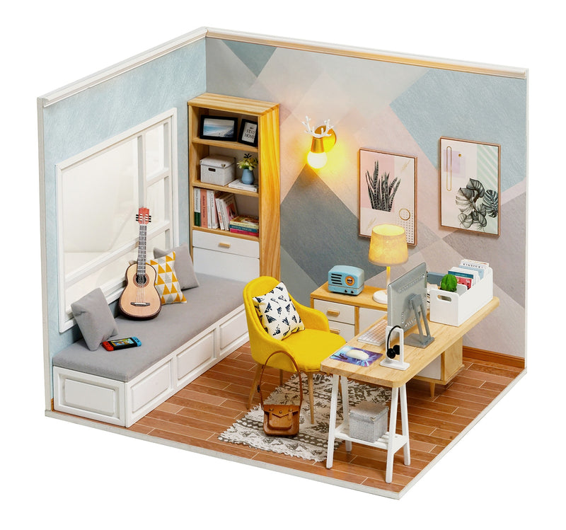 Puppenhausmöbel Diy Miniatur 3D Holzminiaturen Puppenhaus Spielzeug für Kinder Geburtstagsgeschenke Casa Kitten Diary H013