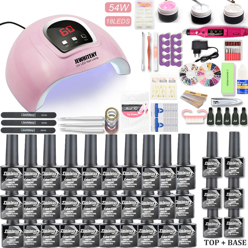 Maniküre-Set mit UV-LED-Nagellampe 120 W / 54 W Nagel-Set 30/20 Farben Gel-Nagellack-Kit-Sets Werkzeugset mit Nagelbohrmaschine