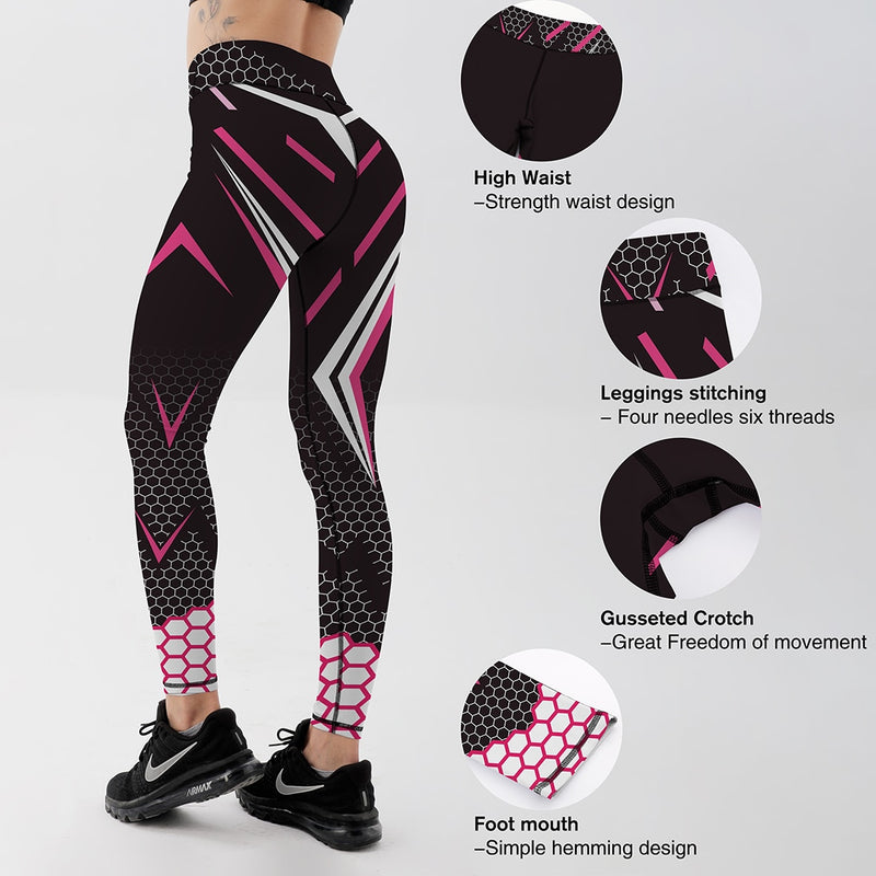 Workout Sporting Elastic Force Breathable Fitness Leggings Pattern Digital Printing Outdoor Sportswear Skinny Leggings For Women