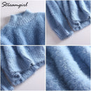 Thick Winter Sweater Women Warm White Turtleneck Fluffy Women&