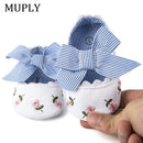 2022 Floral Embroidery Baby Shoes For Newborn Baby Girl Striped Bow First Walker Soft Soles Cute Toddler Anti-Slip Princess Shoe