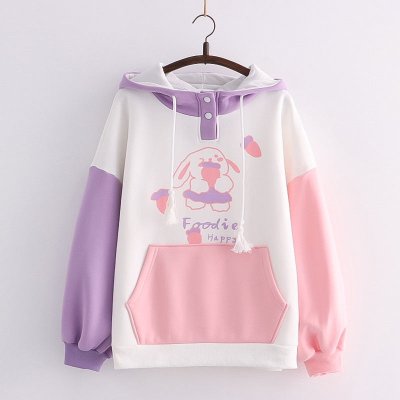 Women Bunny Hoodie Harajuku Kawaii Rabbit Anime Graphic Sweatshirt Teen Girls Winter Clothes Pink Purple Korean Cute Pullover