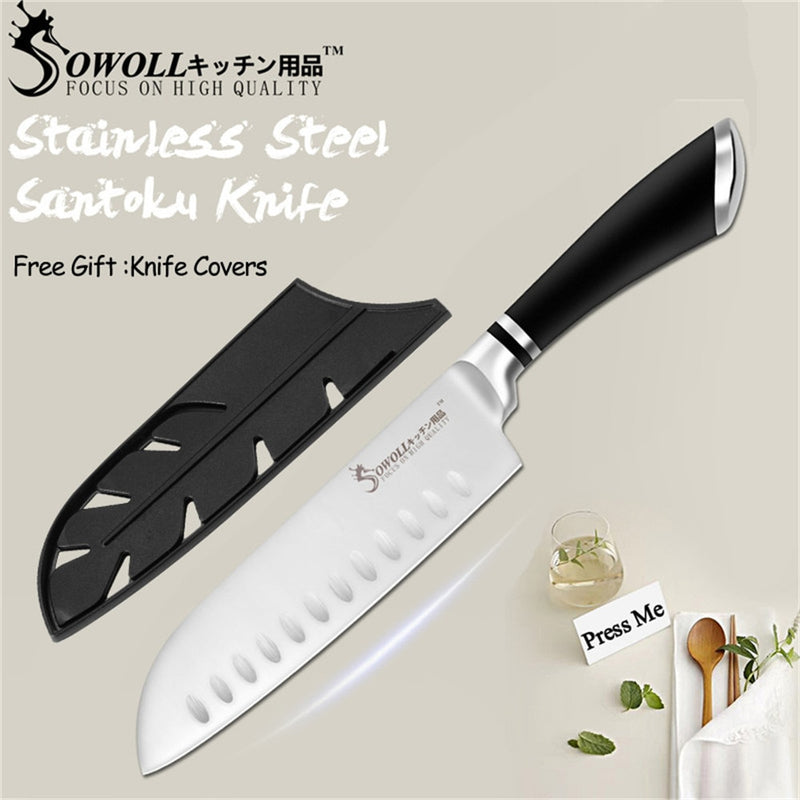 SOWOLL Kitchen Knives Stainless Steel Knives Paring Utility Santoku Bread Slicing Chef Chopping Knife Cooking Accessory Tools