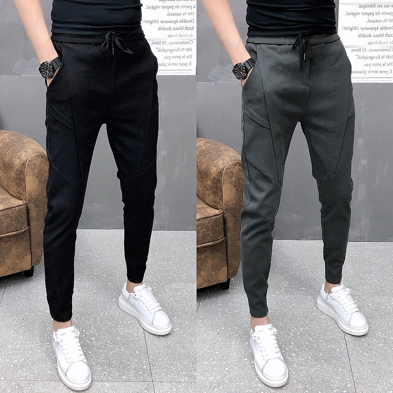 Moda coreana sólida Joggers hombres alta calidad primavera otoño pantalones hombres Slim Fit cordón hombres pantalones casuales negro/gris 36-28 caliente