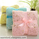 2 capas de punto de felpa Coral polar bronceado estrellas doradas Luna azul estrellado niño edredón niña bebé manta cuna infantil ropa de cama