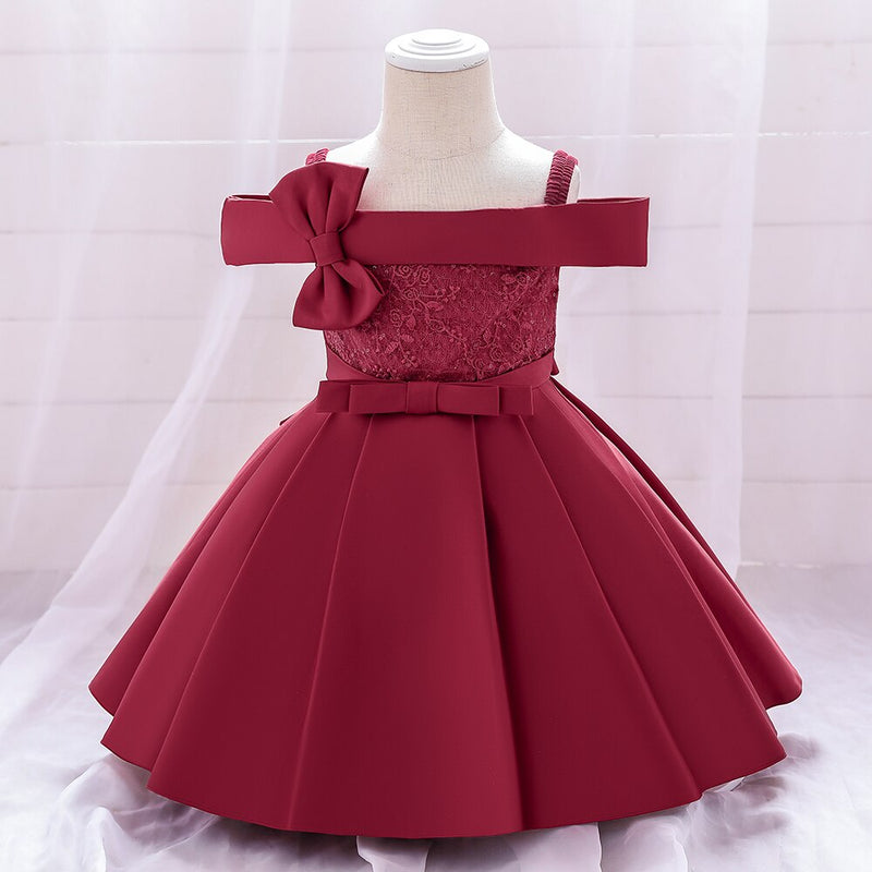 2022 One Word Neck Bow 1 Jahr Geburtstagskleid für Baby Mädchen Taufe Brautjungfern Kleid Party Hochzeit Prinzessin Prom Abendkleider