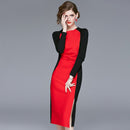 Primavera 2020, nuevos vestidos retro de gama alta para mujer, cheongsam mejorado, vestido de manga larga a la cadera de celebridad con contraste de color