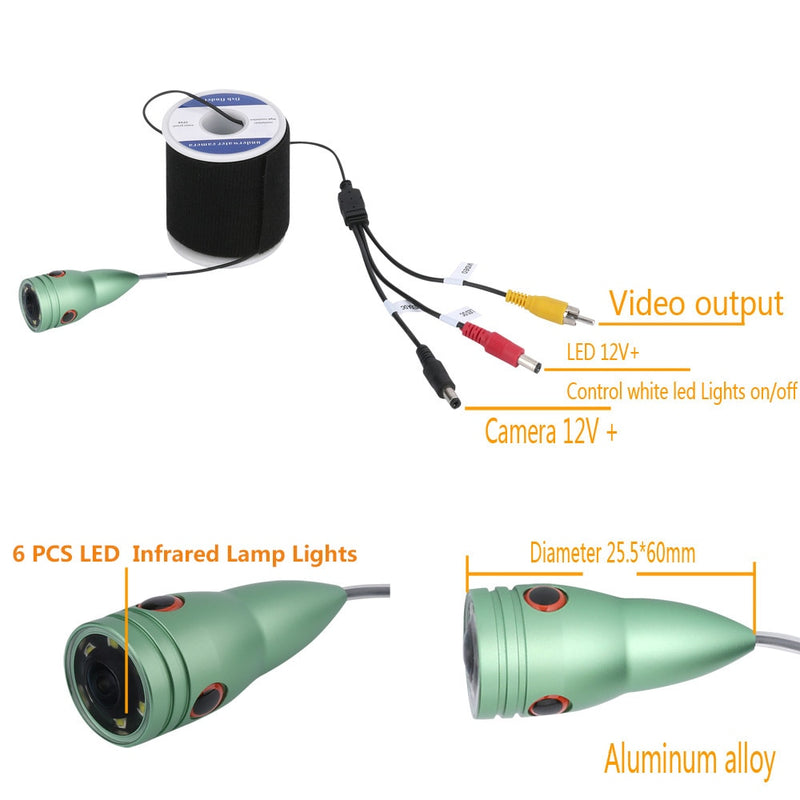 MAOTEWANG 1000tvl Underwater Fishing Cable+ Camera with 6PCS 1W LED infrared Lamp Lights