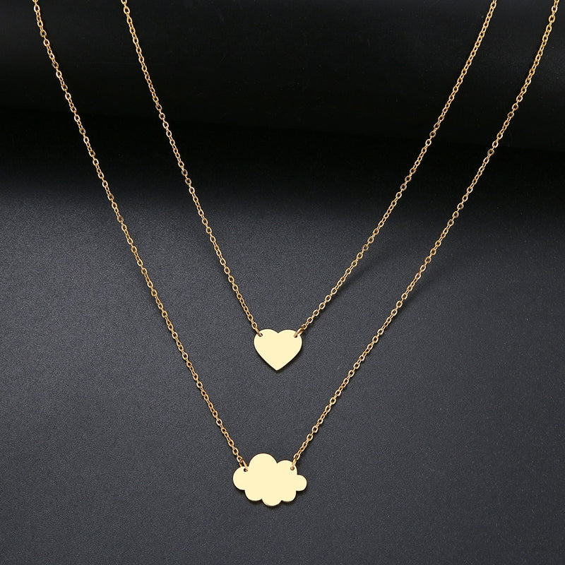 New Simple Sequins Cloud Necklace Aircraft Stars Heart Pendant Multilayer Chain Necklaces For Women Gift Stainless Steel Jewelry