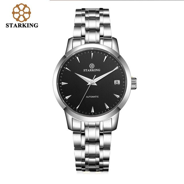 StarKing Classic Damen Einfache Uhr Automatik Edelstahl Weißes Zifferblatt Armbanduhr Auto Datum Damen Mechanische Relogio Feminino