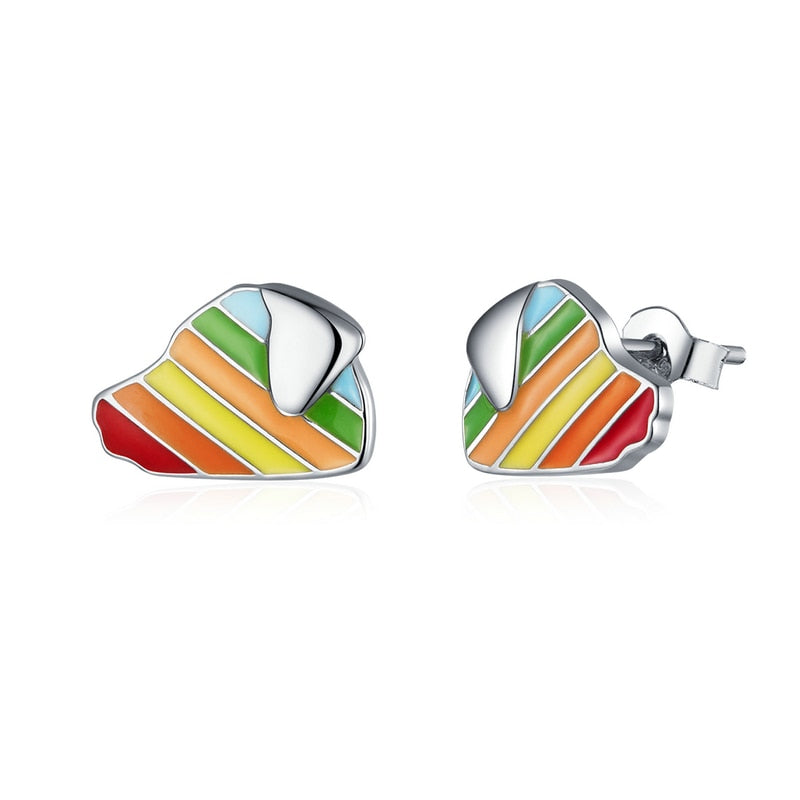 bamoer Rainbow Enamel Stud Earrings for Women 925 Sterling Silver Animal Fish Cat and Dog Fashion Jewelry Bijoux SCE823