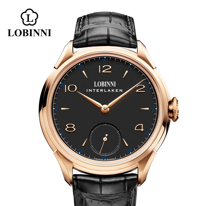 LOBINNI Seagull Mecánico Movimiento de cuerda a mano Relojes masculinos Lujo Suiza Marca Hombre Reloj impermeable Reloj de pulsera masculino