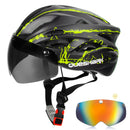 QUESHARK Men Women Ultralight Cycling Helmet MTB Road Bike Bicycle Motorcycle Riding Removable Yellow Colorful Lens QE111