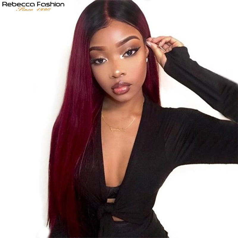 Burgundy HD Transparent Lace Front Human Hair Wigs Ombre 99J Straight Lace Frontal Wig For Women Pre Plucked 13x1x6 Lace Wig