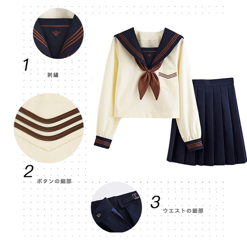 Schulmädchenuniform Japanische Klasse Navy Sailor Schuluniformen Studentenkleidung für Mädchen Anime COS Sailor Navy Suit beige