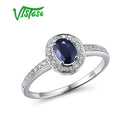 VISTOSO 14K White Gold Rings For Women Genuine Sparkling Diamond Fancy Blue Sapphire Engagement Anniversary Unique Fine Jewelry
