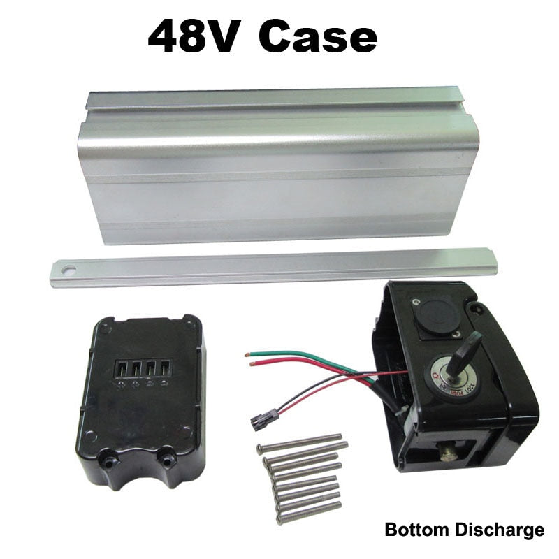 24 V 36 V 48 V Elektrische E Bike Batterie Box Fall Abdeckung Leer Silber Fisch Ebike Aluminium Gehäuse Zubehör Unten / Oben Entladung