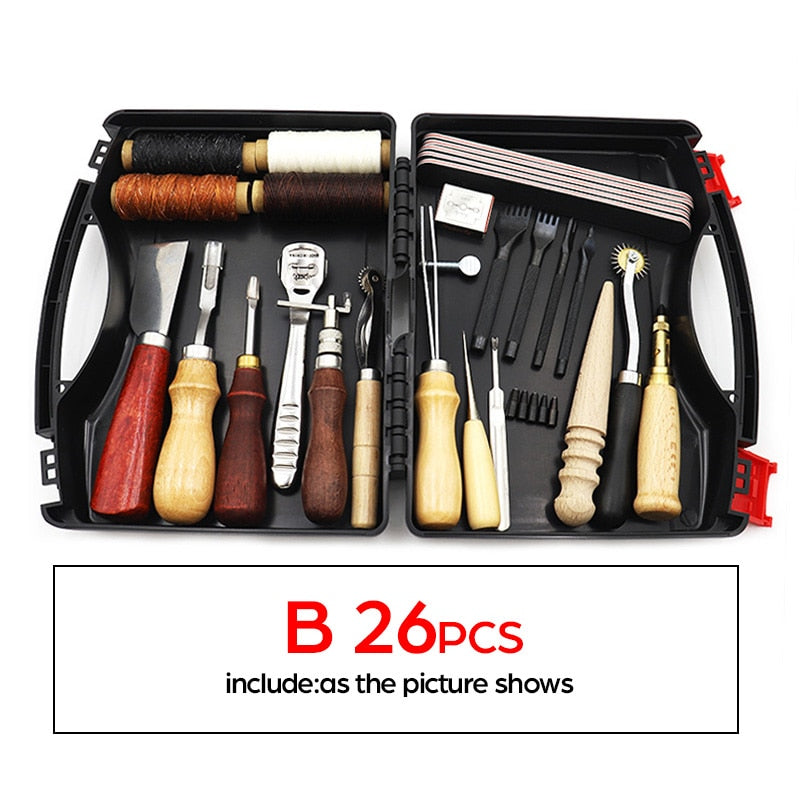 DIY Professional Leather Craft Tools Kit Hand Sewing Stitching Punch Carving Work Saddle Groover Set Accessories DIY Tool box