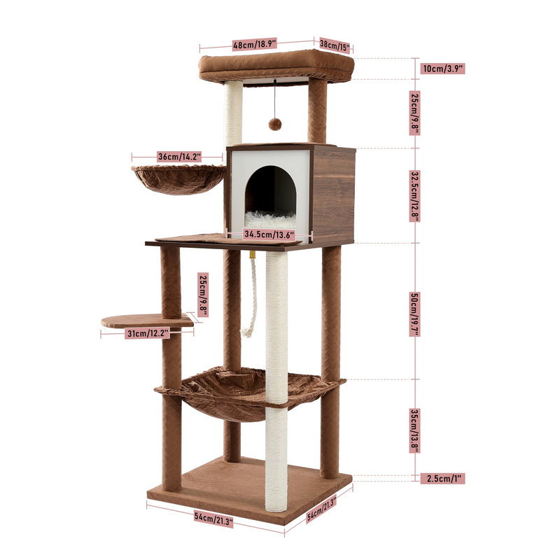 Inches Multi-Level Cat Tree Modern Cat Activity Tower with Sisal Scratching Posts Hammock and Extra-Large Top Perch Cat Toy