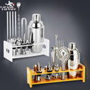 Juego de coctelera para Bar, soporte de plástico y madera, coctelera chapada en cobre de acero inoxidable, juego de navegador para barman, juego de barras, herramientas