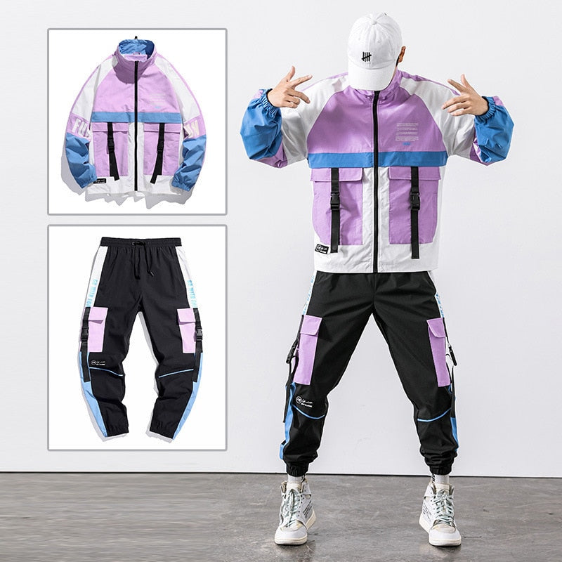 Men Streetwear Tracksuit Harajuku Joggers Suit Sets Mens Tracksuit Jacket+Pants 2PC Sets  Spring Autumn Jackets+ Long Pants