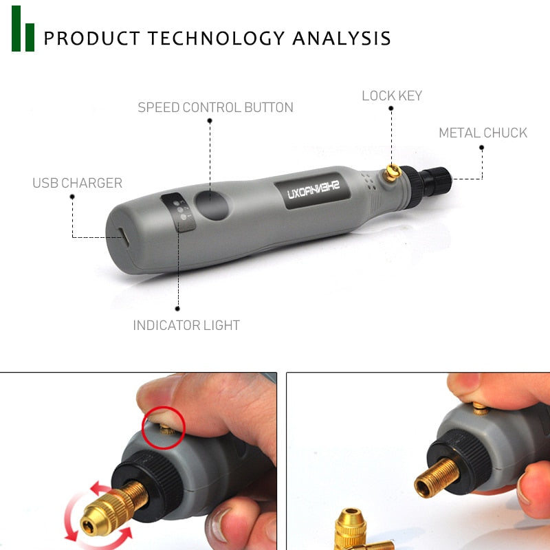 Mini amoladora inalámbrica, taladro eléctrico, pluma de grabado ajustable de 3 velocidades, herramienta rotativa de corte y pulido con accesorios Dremel