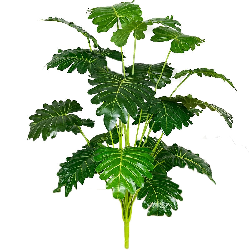 75cm 24Fork Fake Plants Large Artificial Monstera Tree Branch Plastic Tropical Palm False Turtle Leaf For Home Garden Room Decor